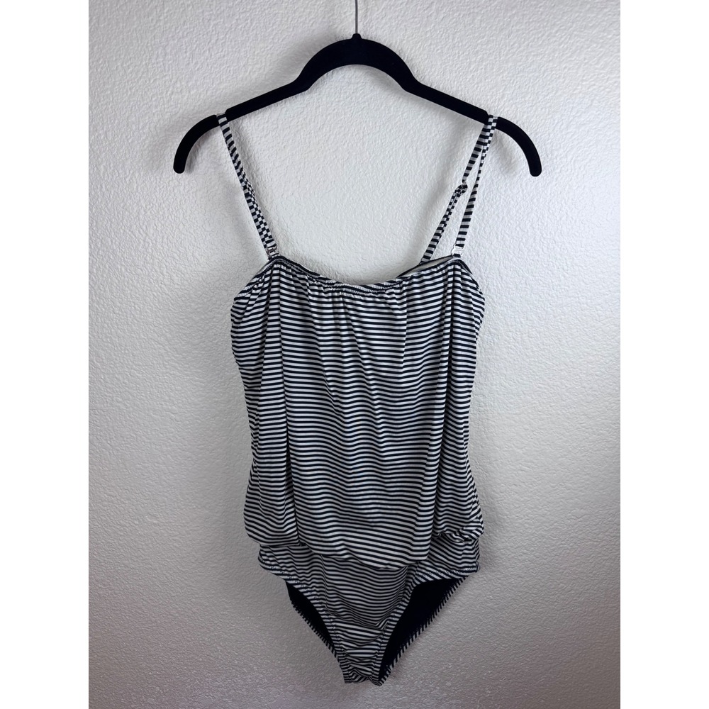 Garnet Hill One Piece Swimsuit Size 8 Striped Nautical‎ Minimalist Resort Breton